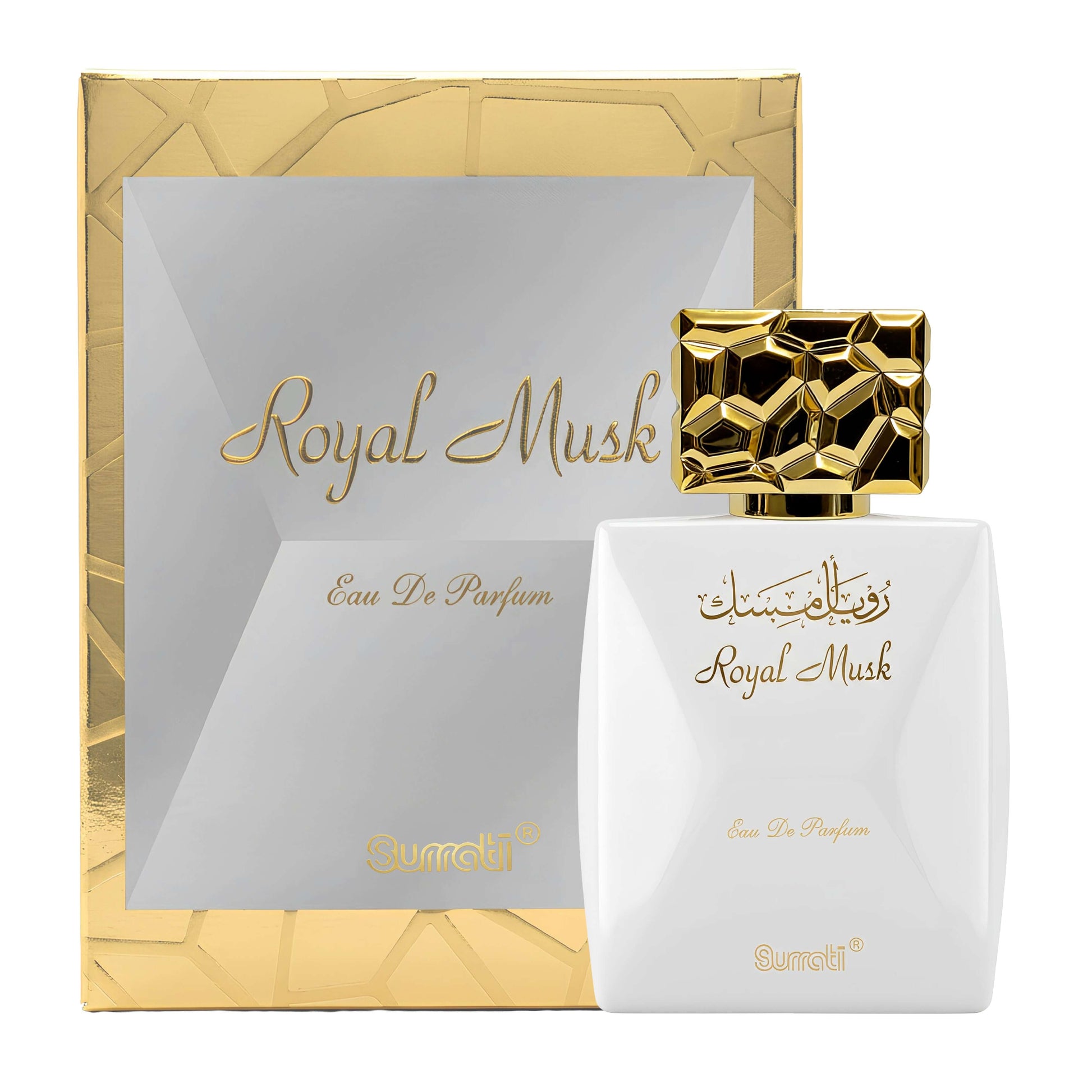 Surrati Royal Musk perfume oil 30ml bottle and packaging, showcasing its luxurious design and fragrance.