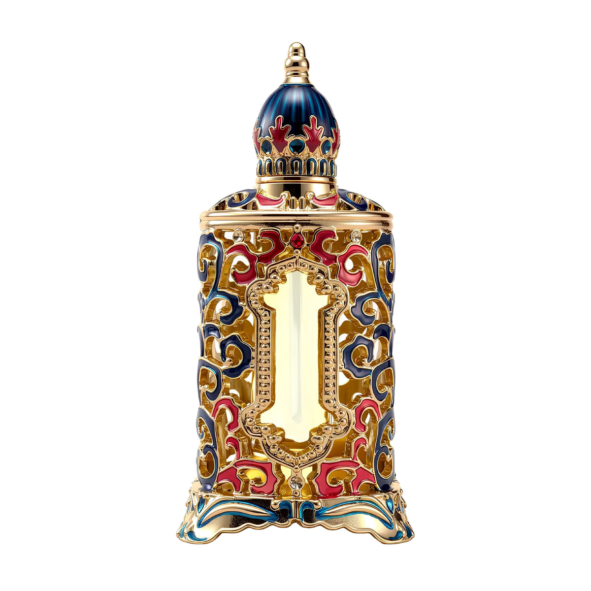 Sahar concentrated perfume oil 12ml bottle with intricate gold and colorful design by Surrati.